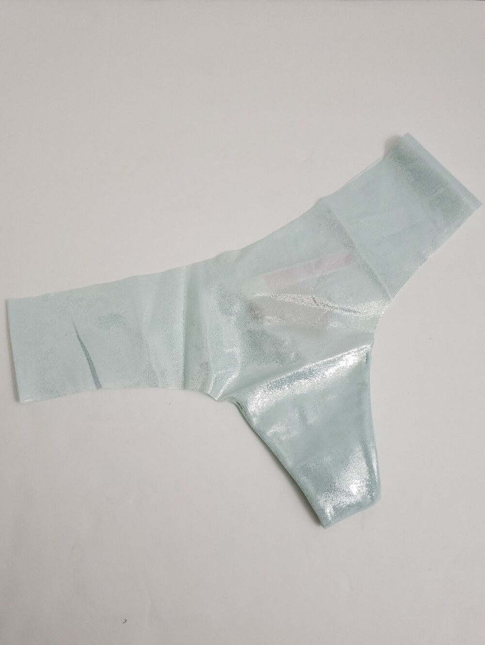 NWT Small VS Pink Ice Blue Silver Metallic Shimmer Seamless Thong Panty